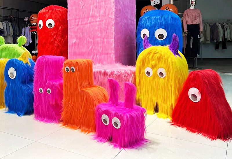 colorful long fur velvet sculptures