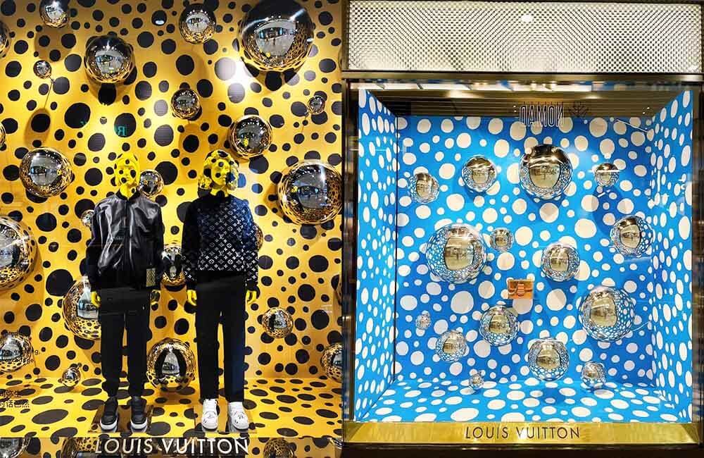 LV shop window display visual design with Stainless steel balls