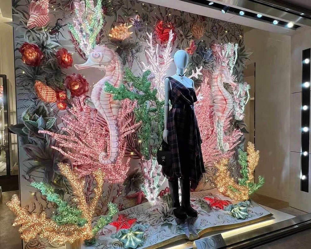 Dior Visual Merchandising with handmad paper cutting crafts animals designs