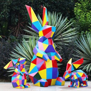 Customized Fiberglass Geometric Rabbit animal statues for sale