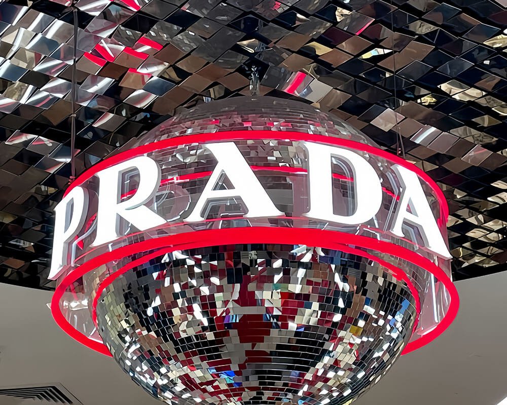 disco ball window display for PRADA store design