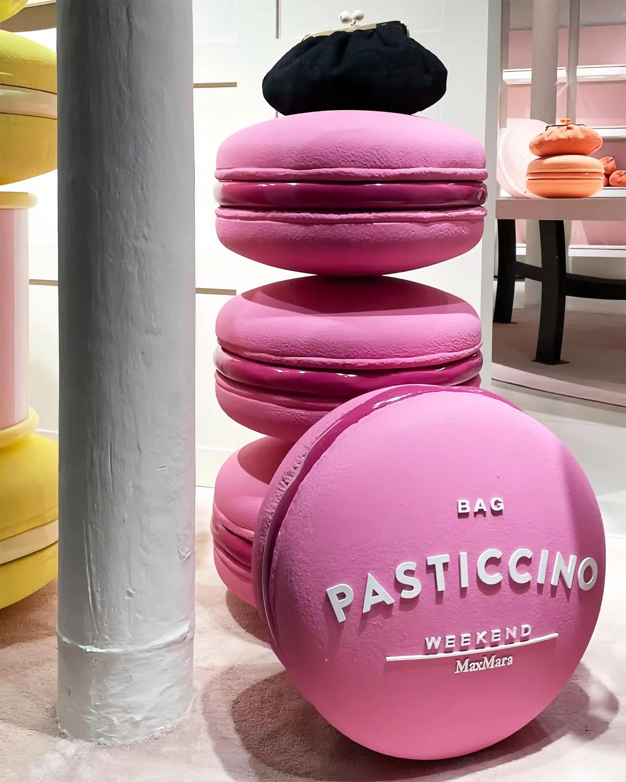FRP Macaron display props for Weekend retail window scaled