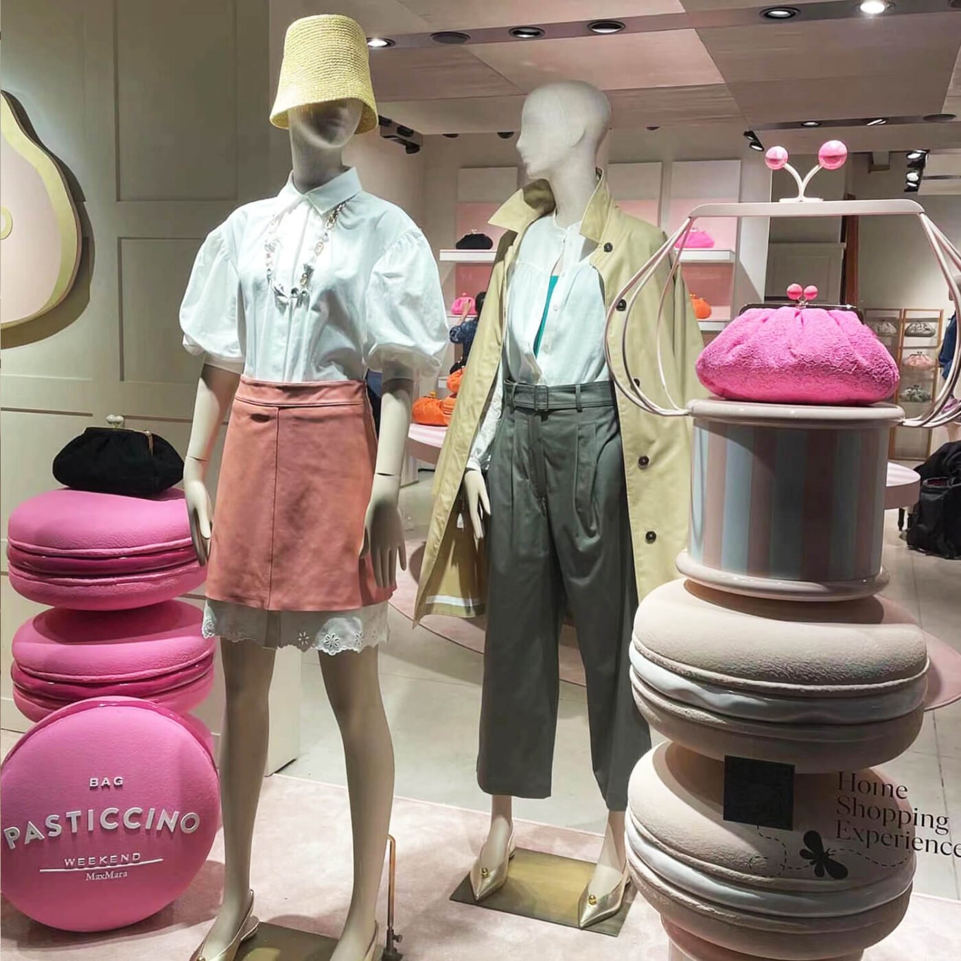 Weekend MaxMara Store Window Display Design with Custom Macaron Props