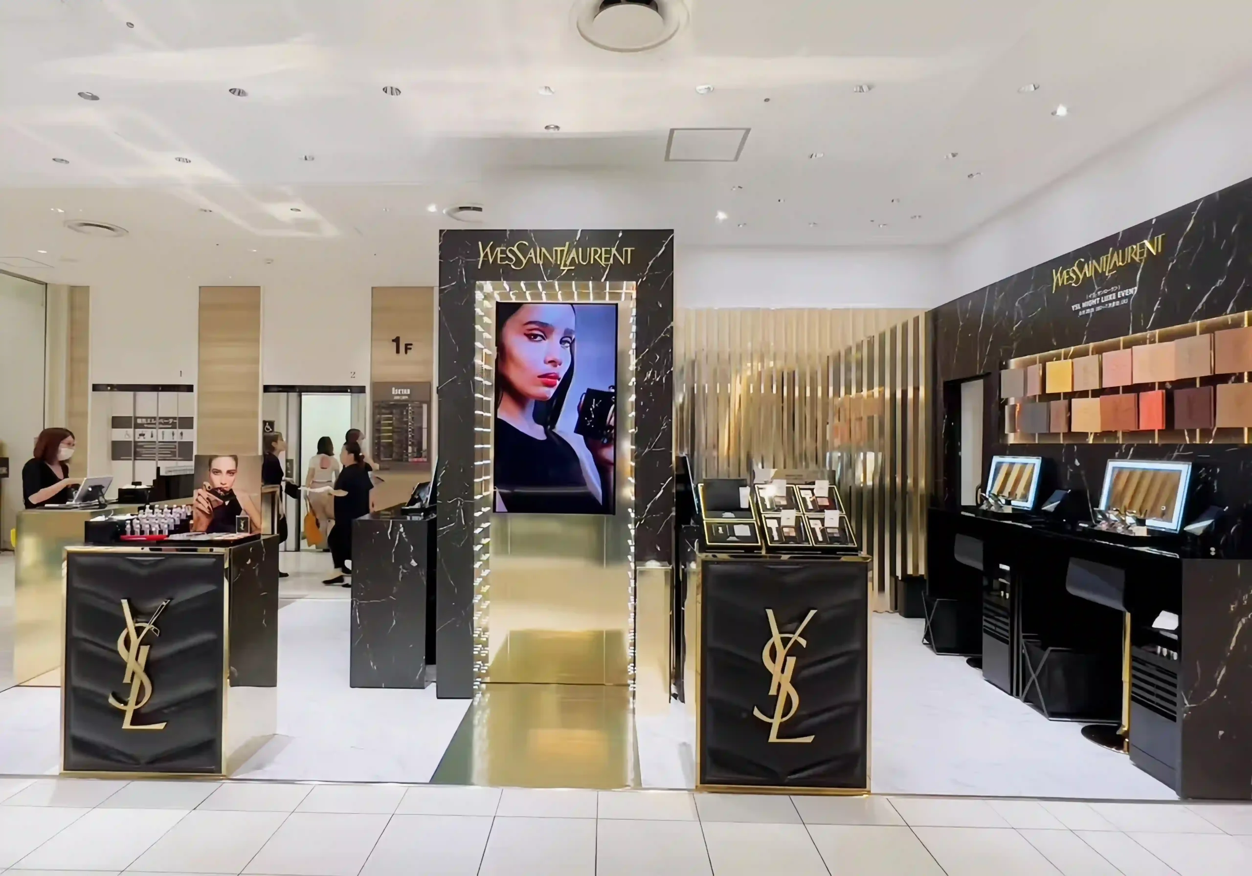 YSL Pop-Up Store Display with Stainless Steel Cabinets