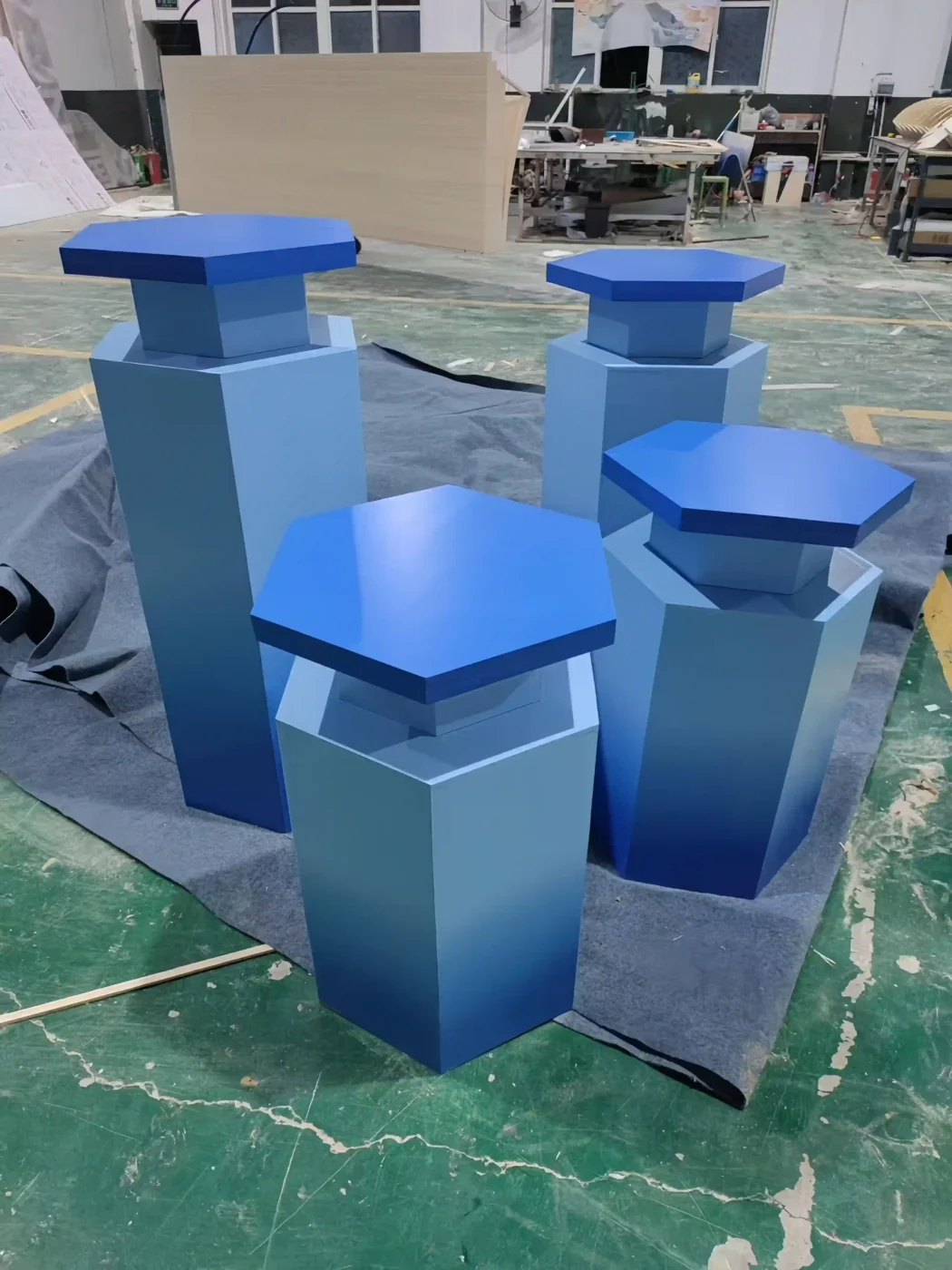 blue retail display plinths window props scaled