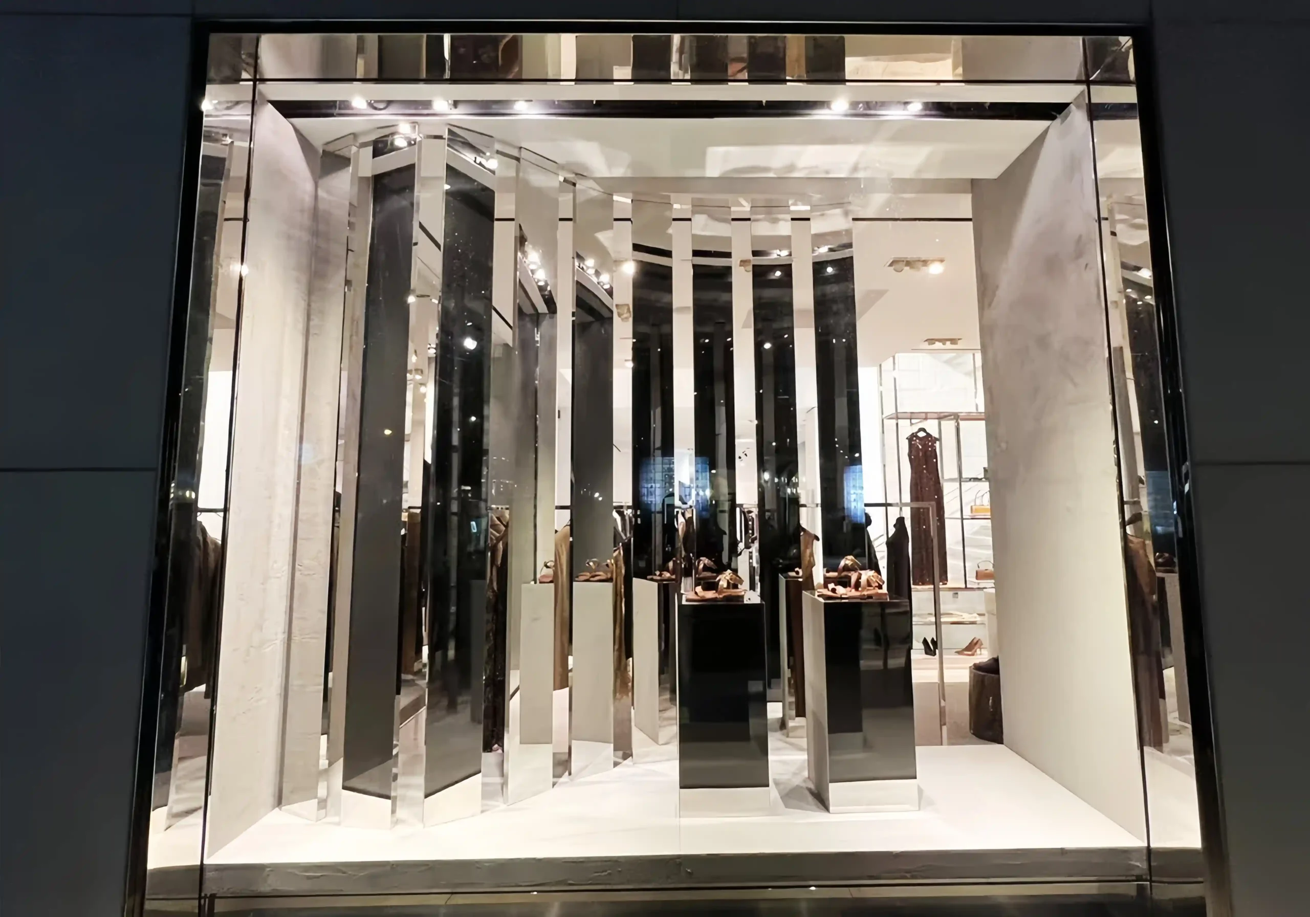 michael kors luxury mirrored ss display fixture with led lights edging