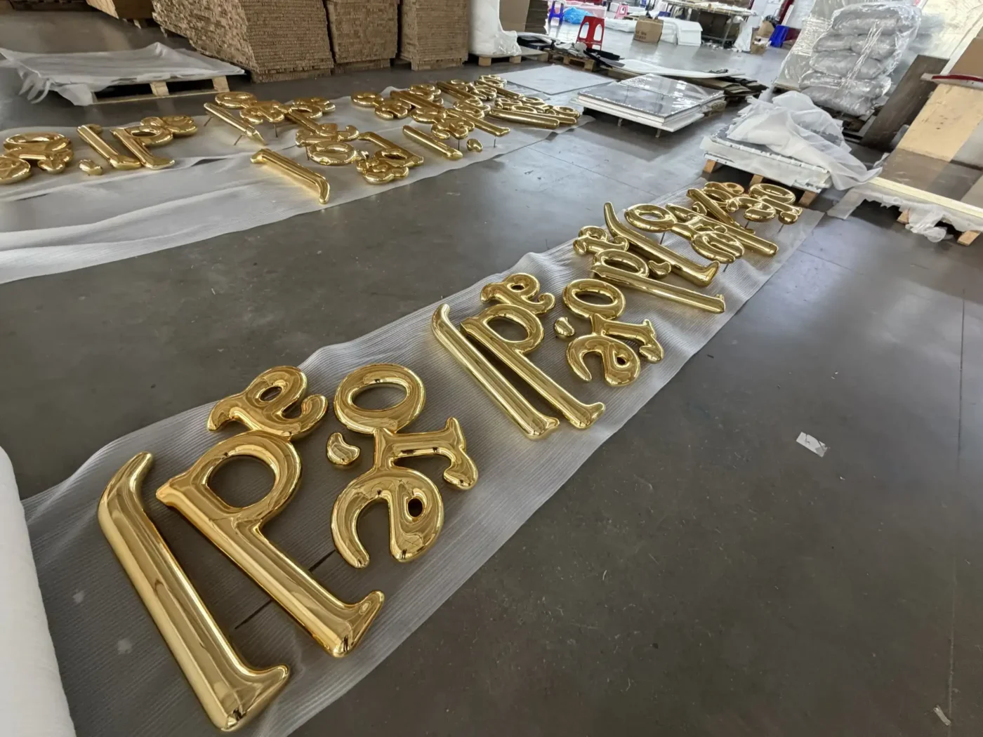 electroplated gold letters after plating