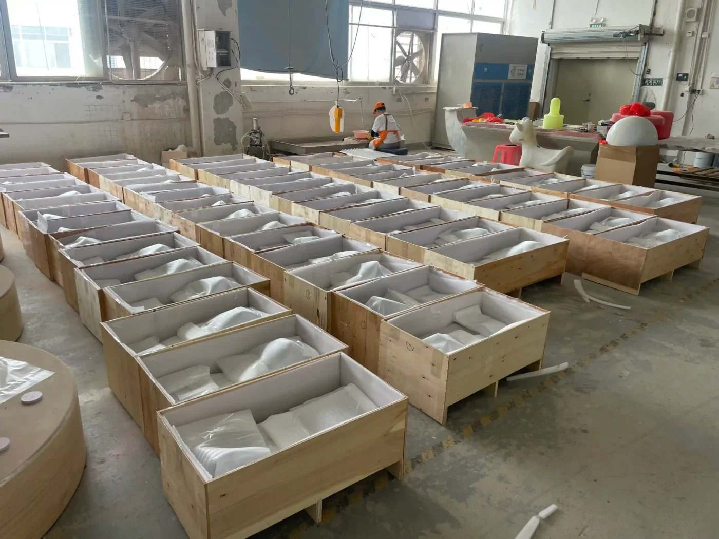 foam protected display props in wooden crates