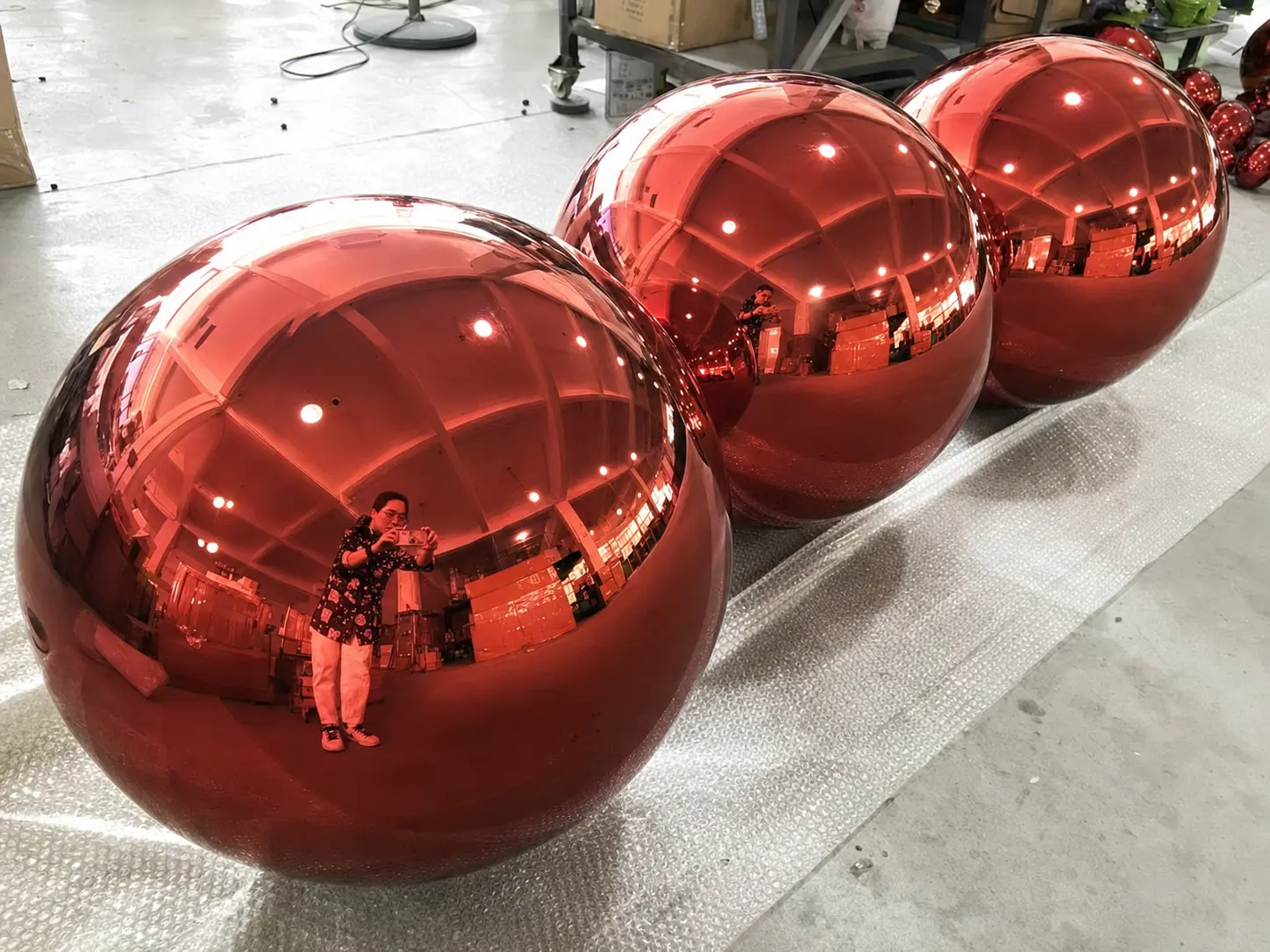 Giant glossy baubles and oversized ornaments manufactured in FRP