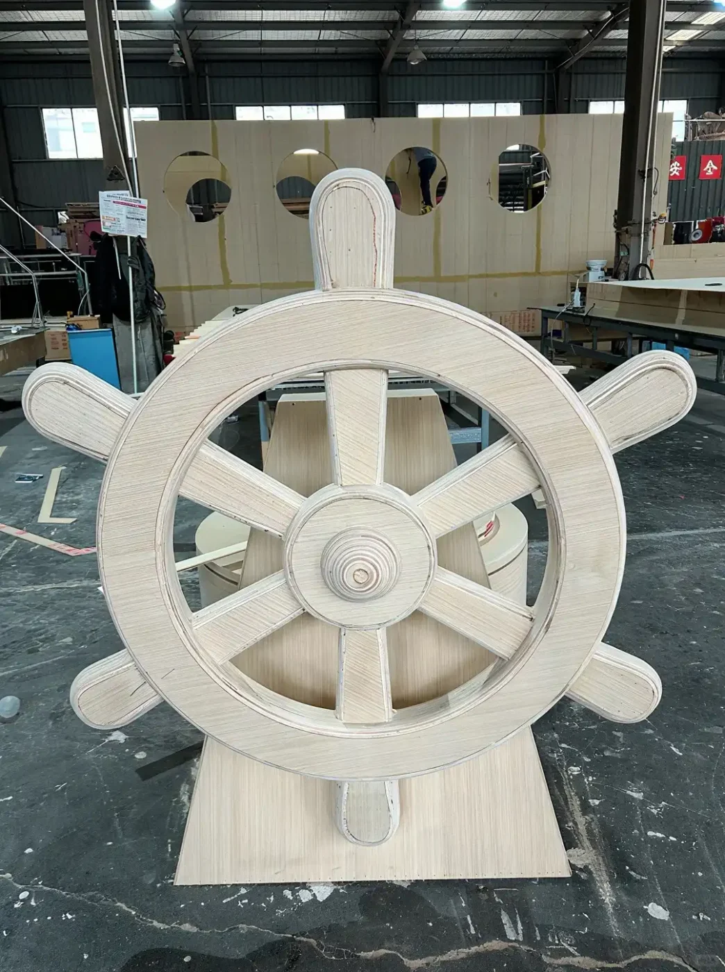 wooden ship wheel display prop production