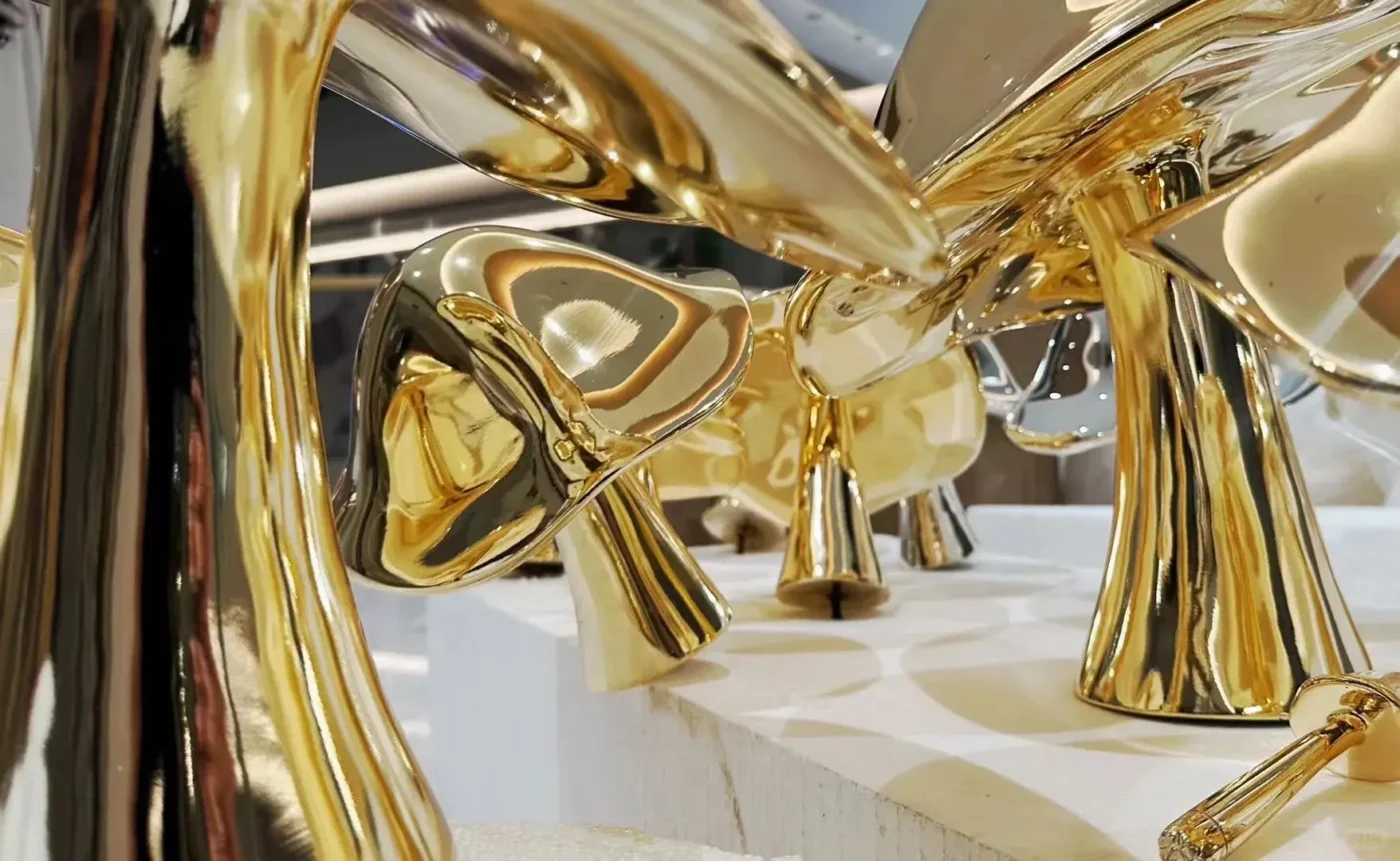 gold electroplated fiberglass bow sculpture detail
