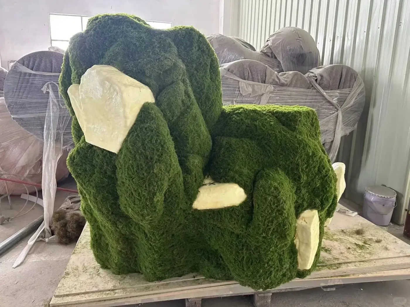 green flocked fiberglass animal sculpture prop