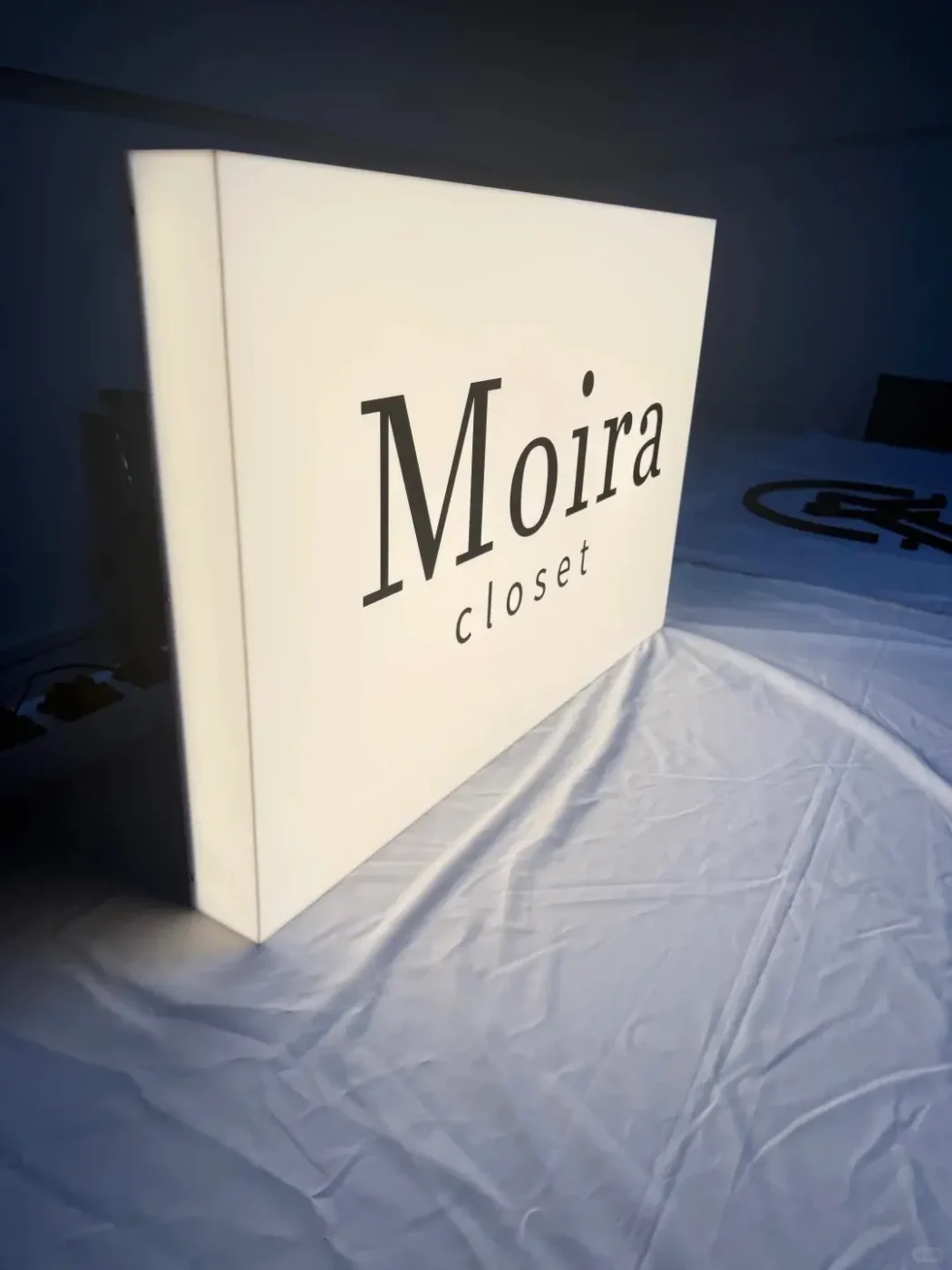 moira closet white acrylic lightbox sign