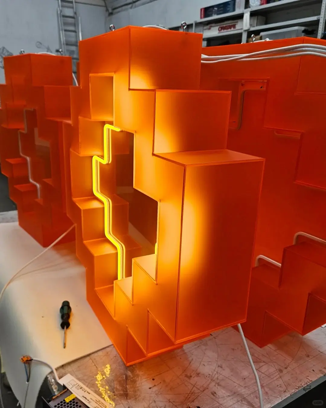 orange acrylic led lightbox production detail