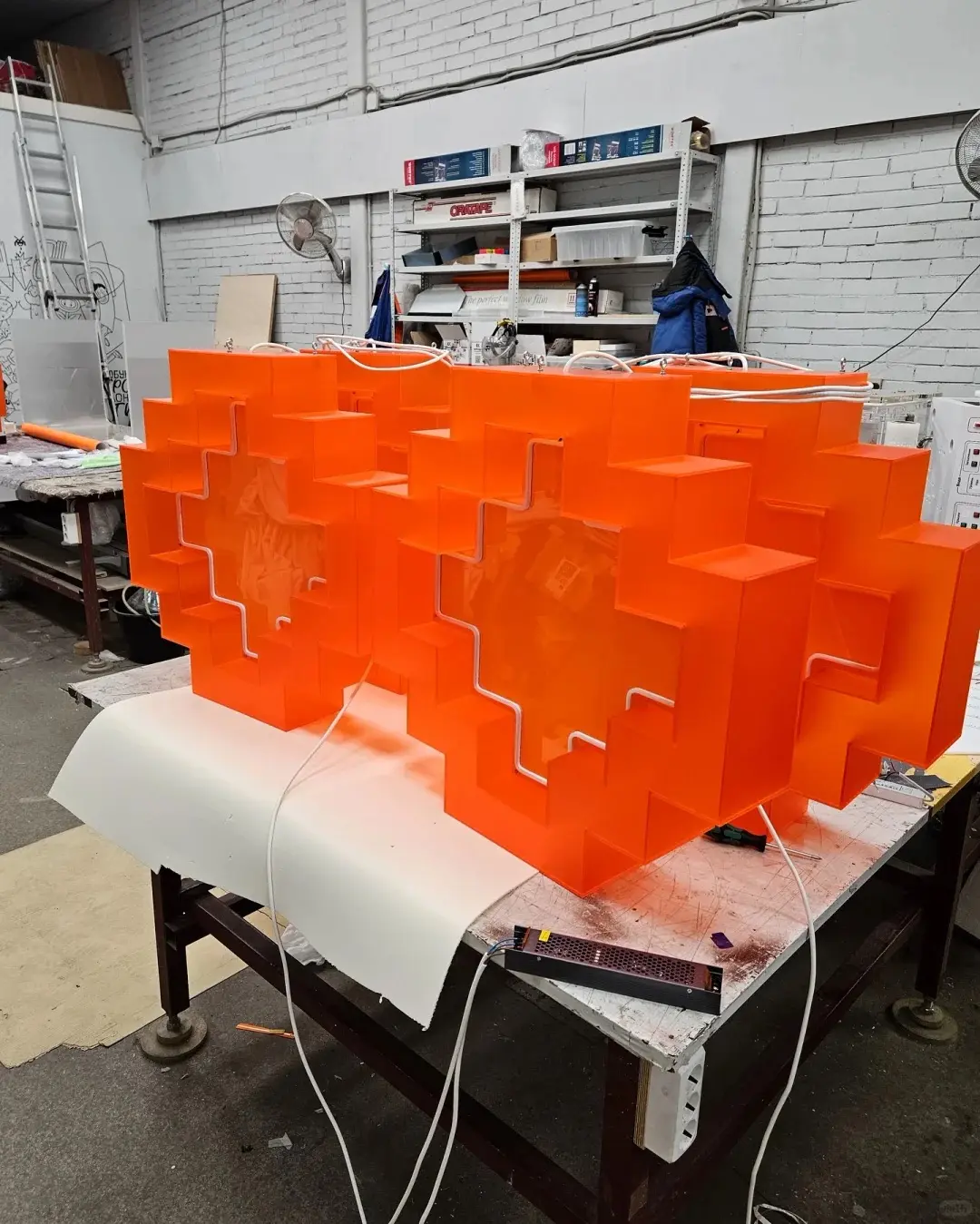 orange acrylic lightbox production workshop