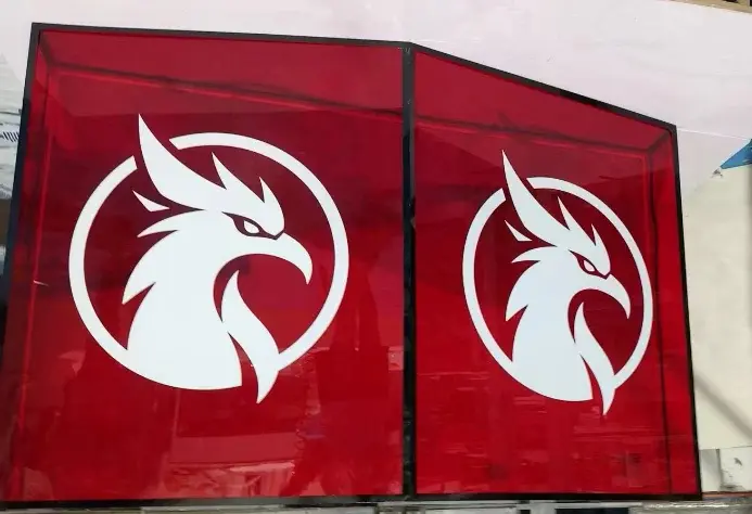 red acrylic lightbox sign front view