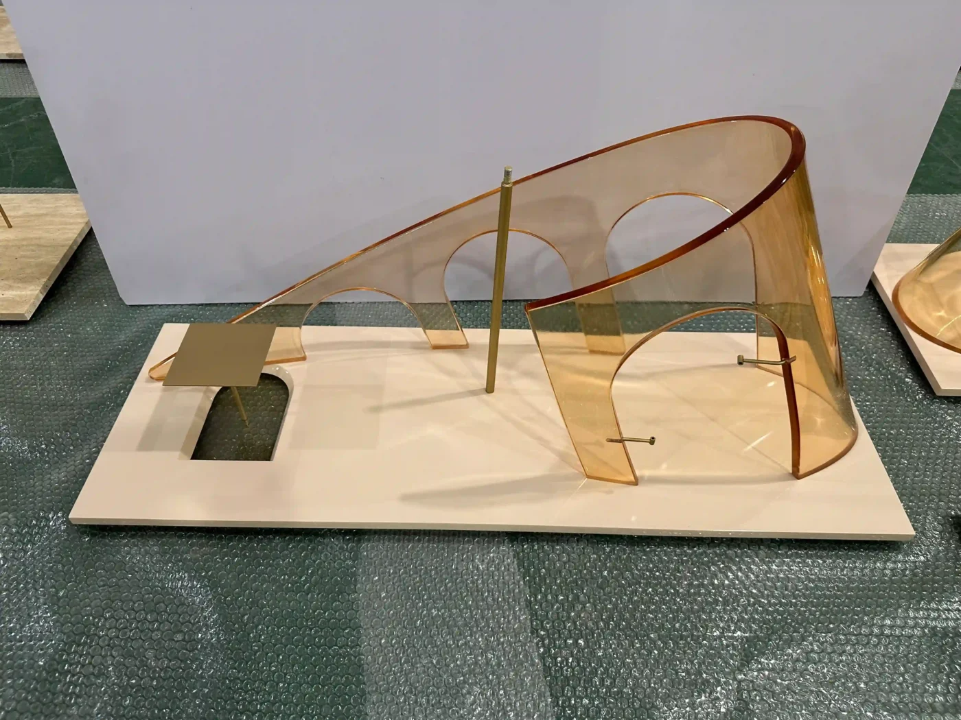 physical sample of a store window display prop during client approval review