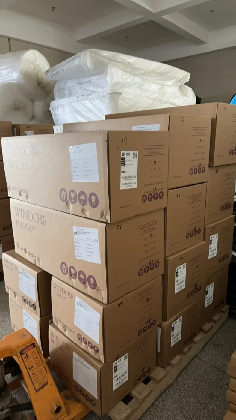 store labeled honeycomb cartons for direct to store window display delivery (1)